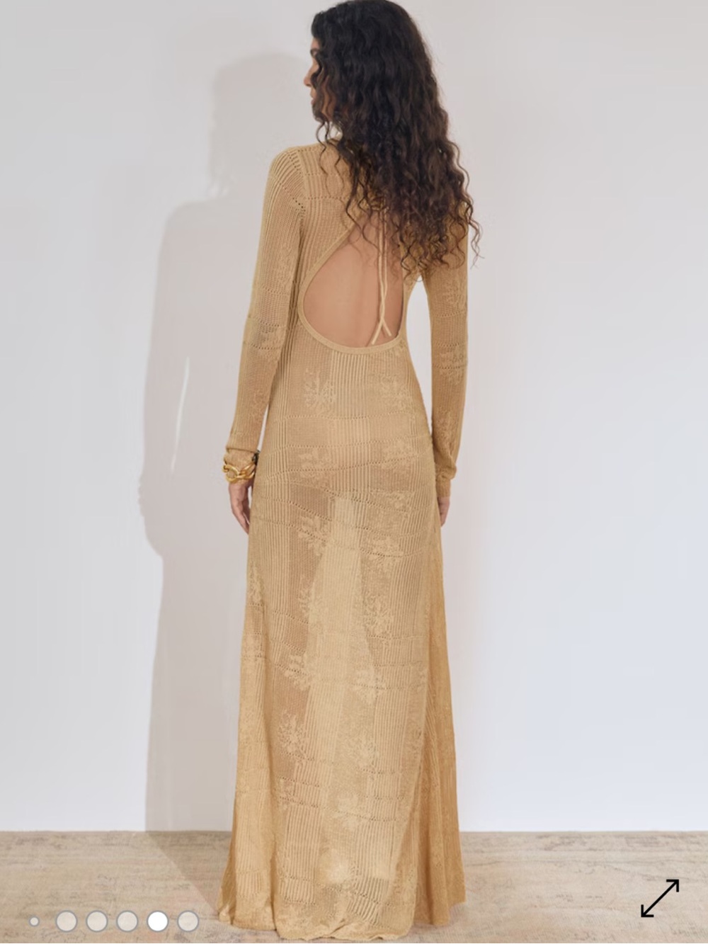 Reiss Atelier Lucia Lace Knit Rouched Long-Sleeve Maxi Dress in Gold NWOT - Picture 3 of 12